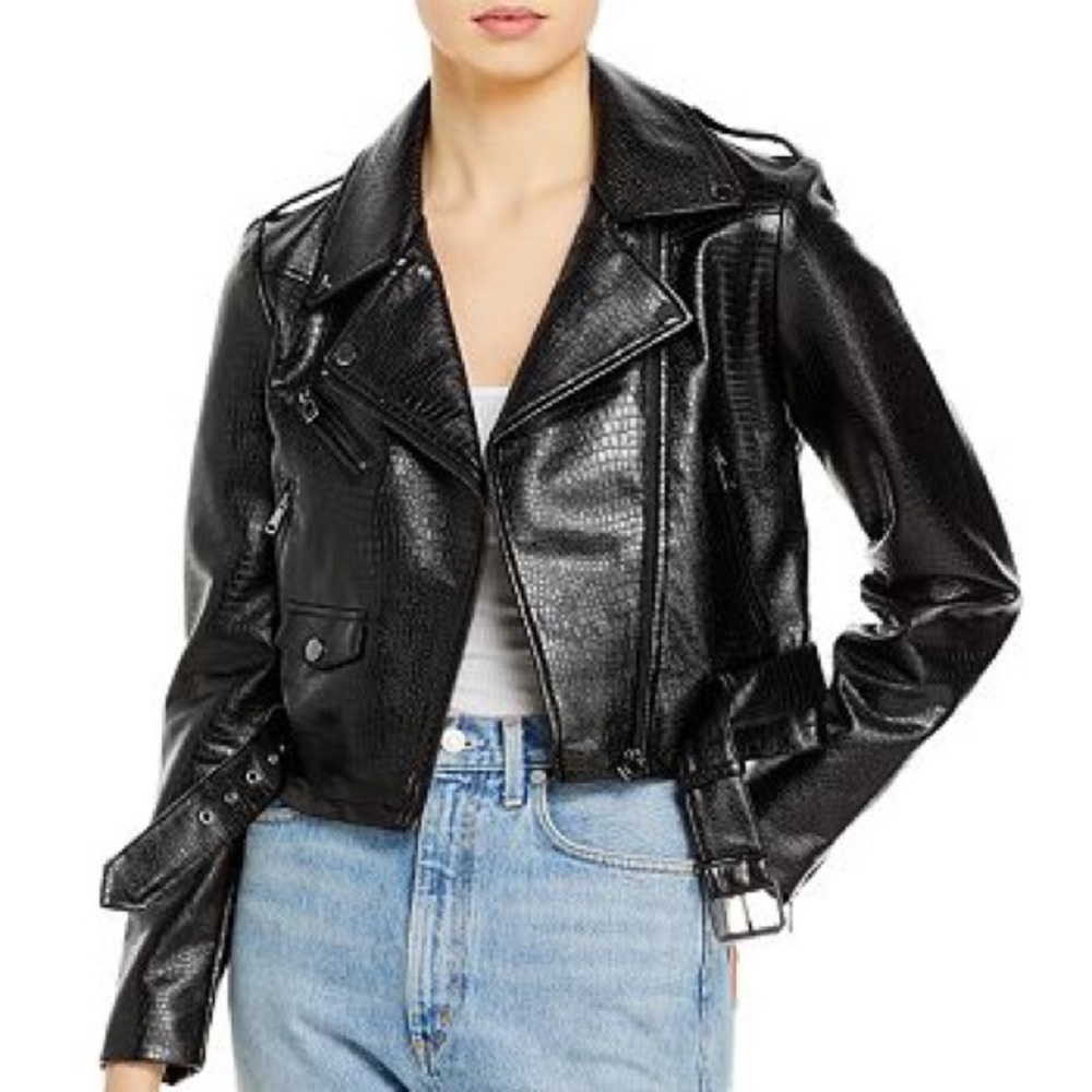 AQUA Croc Embossed Moto Jacket